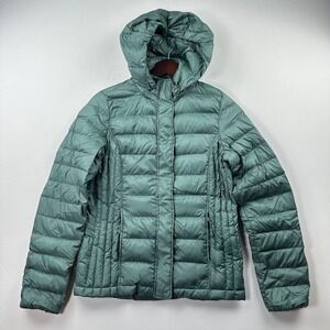Womens Puffer Jacket Hooded 90% Down Filled Lightweight Quilted Coat S/M‎ Green